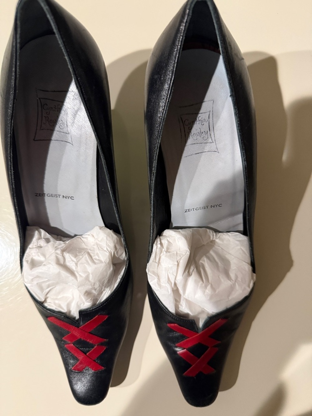 Cynthia Rowley Black Pumps with Red Cross Detail 90’s throwback Y2K